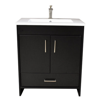 Volpa USA Rio 30" Black Freestanding Modern Bathroom Vanity With Integrated Acrylic Top and Brushed Nickel Handles