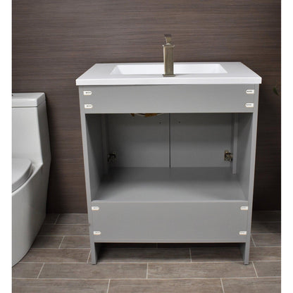 Volpa USA Rio 30" Grey Freestanding Modern Bathroom Vanity With Integrated Acrylic Top and Brushed Nickel Handles