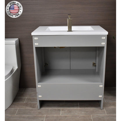 Volpa USA Rio 30" Grey Freestanding Modern Bathroom Vanity With Integrated Acrylic Top and Brushed Nickel Handles