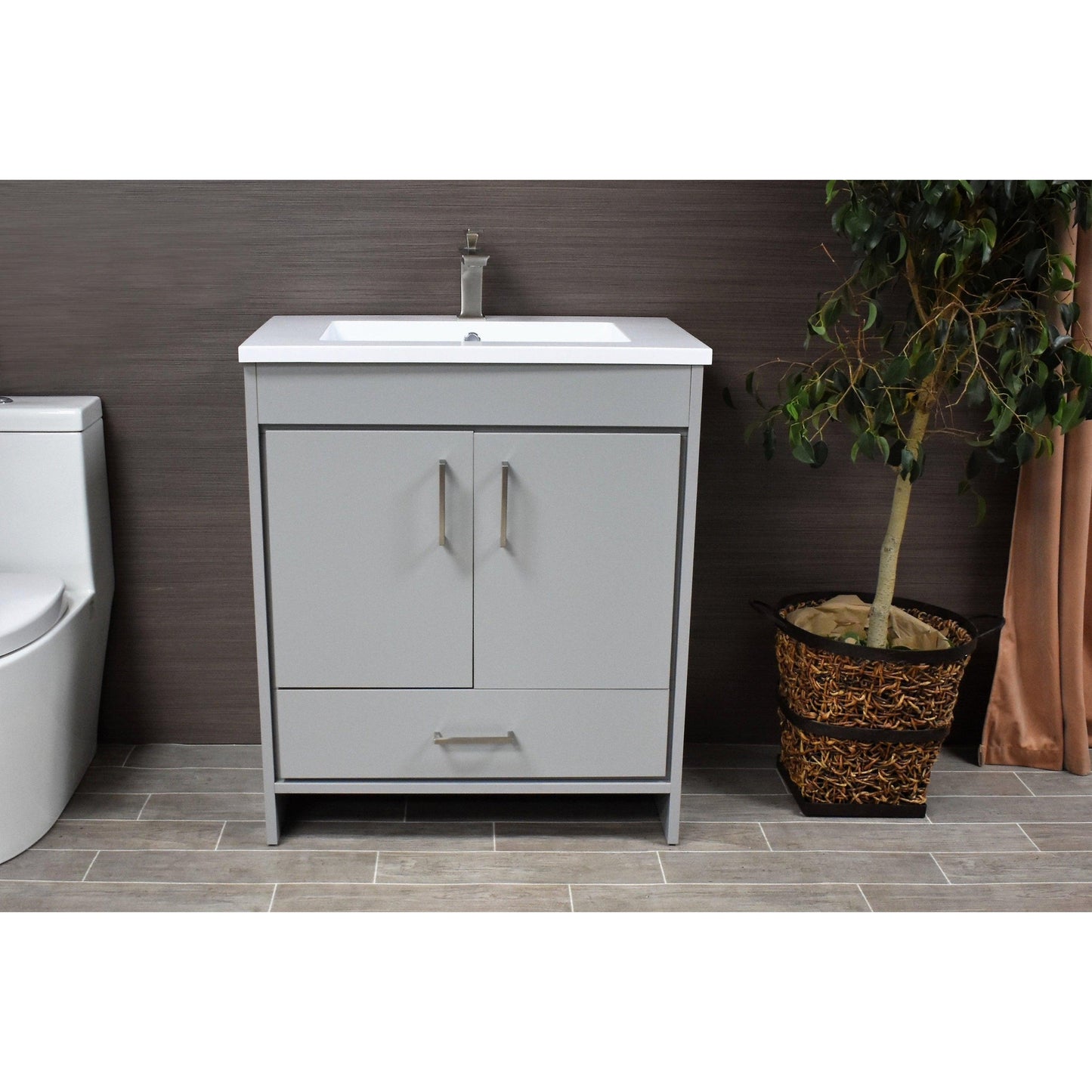 Volpa USA Rio 30" Grey Freestanding Modern Bathroom Vanity With Integrated Acrylic Top and Brushed Nickel Handles