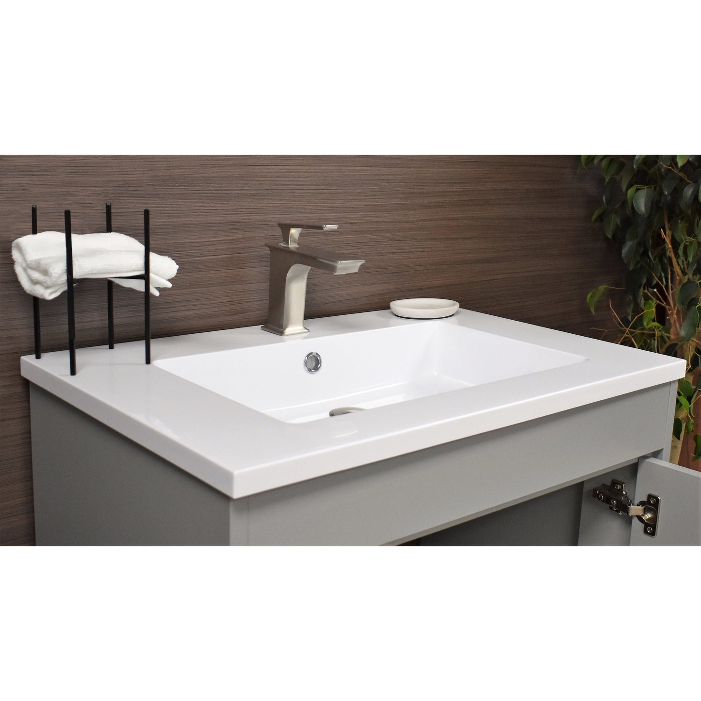 Volpa USA Rio 30" Grey Freestanding Modern Bathroom Vanity With Integrated Acrylic Top and Brushed Nickel Handles