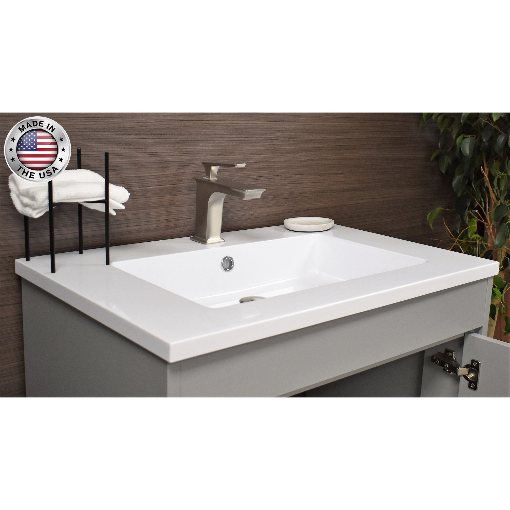 Volpa USA Rio 30" Grey Freestanding Modern Bathroom Vanity With Integrated Acrylic Top and Brushed Nickel Handles