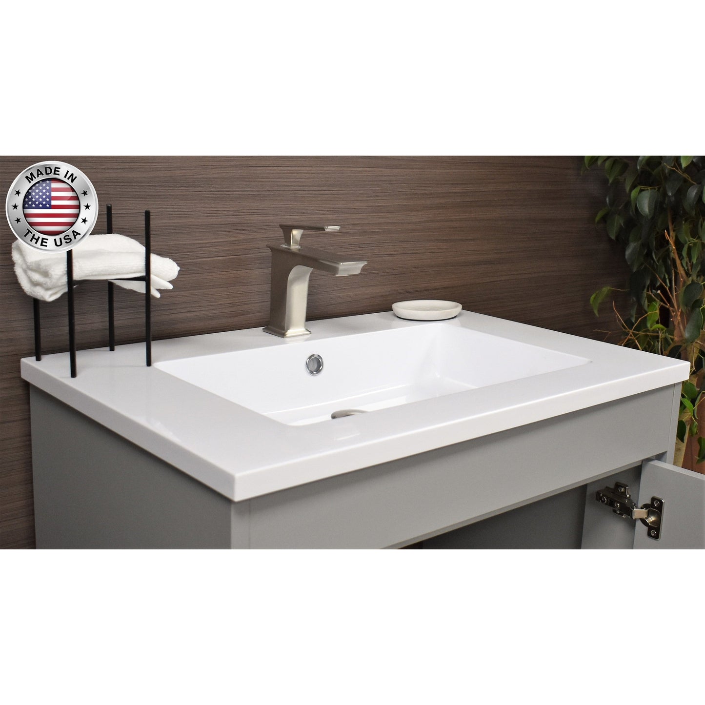 Volpa USA Rio 30" Grey Freestanding Modern Bathroom Vanity With Integrated Acrylic Top and Brushed Nickel Handles