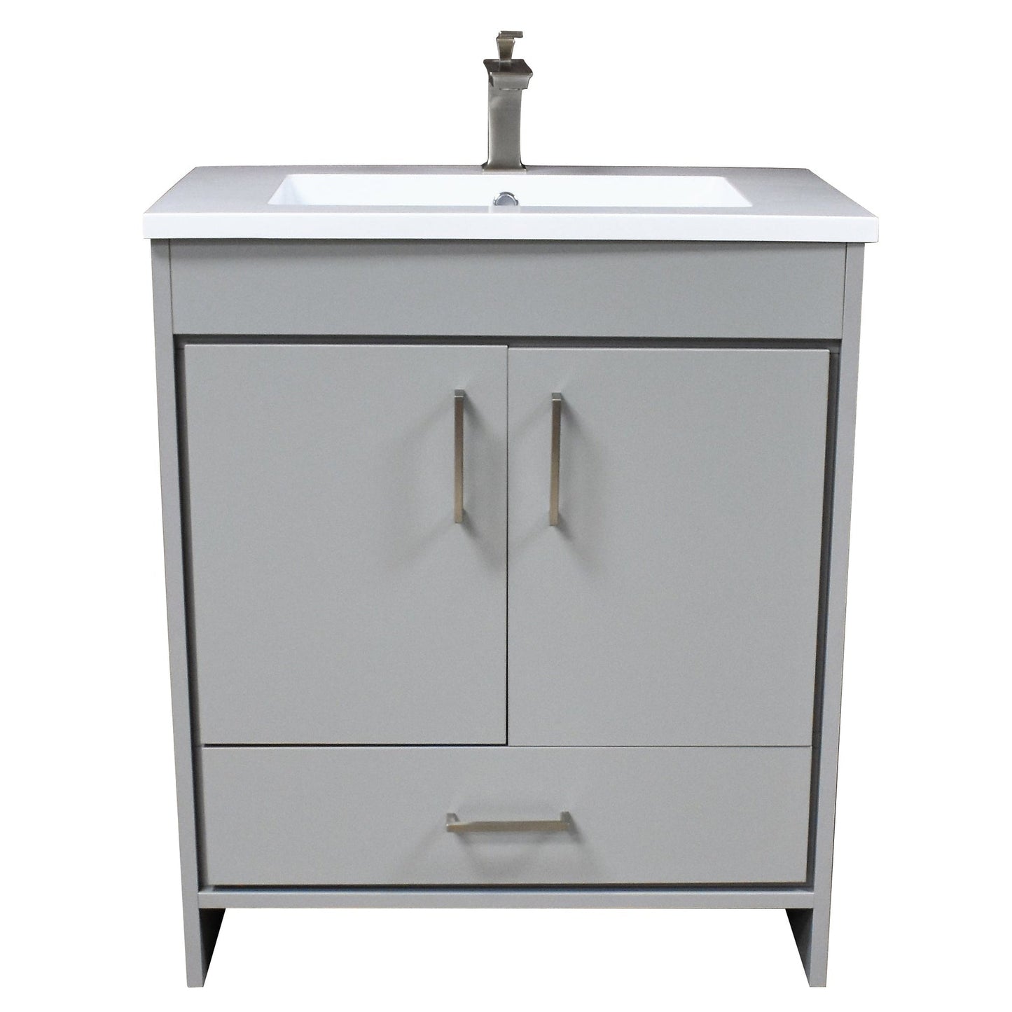 Volpa USA Rio 30" Grey Freestanding Modern Bathroom Vanity With Integrated Acrylic Top and Brushed Nickel Handles