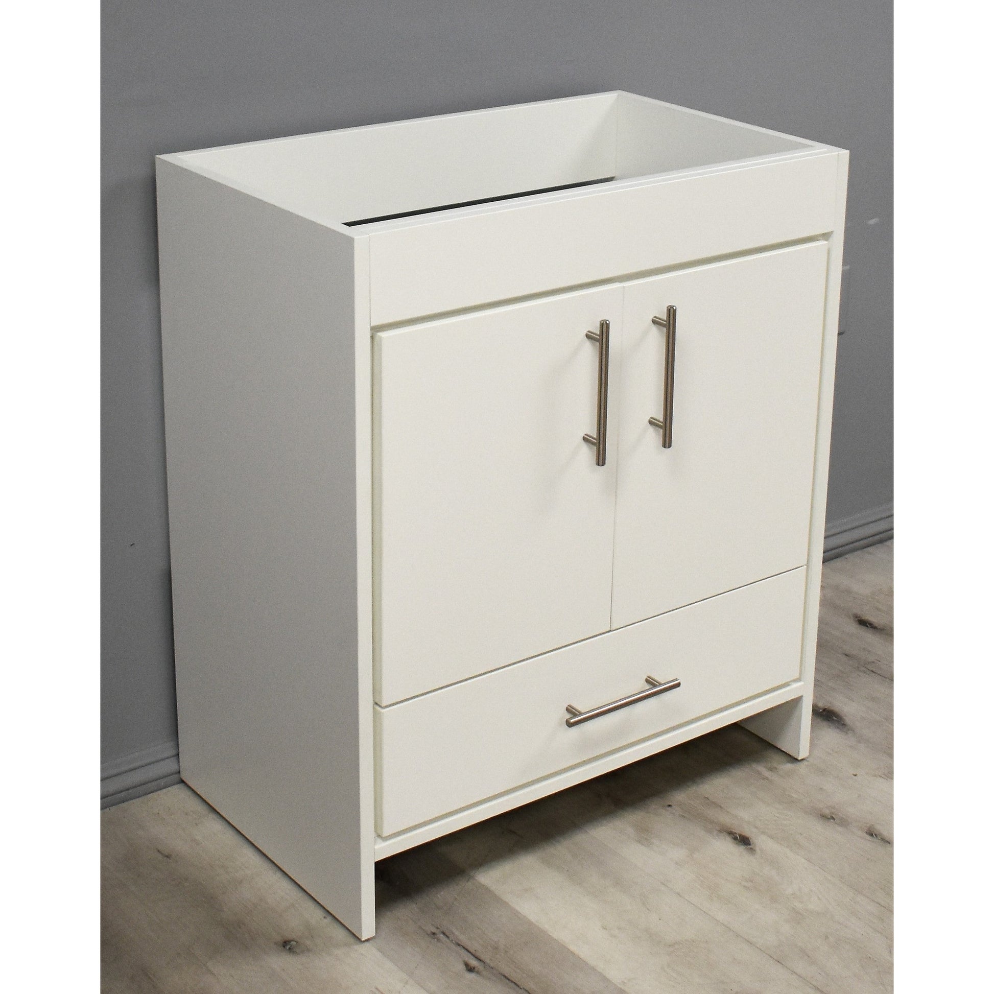 Volpa USA Rio 30" Soft White Freestanding Modern Bathroom Vanity With Brushed Nickel Round Handles