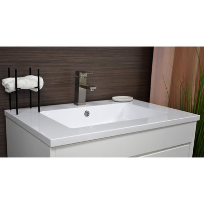 Volpa USA Rio 30" White Freestanding Modern Bathroom Vanity With Integrated Acrylic Top and Brushed Nickel Handles