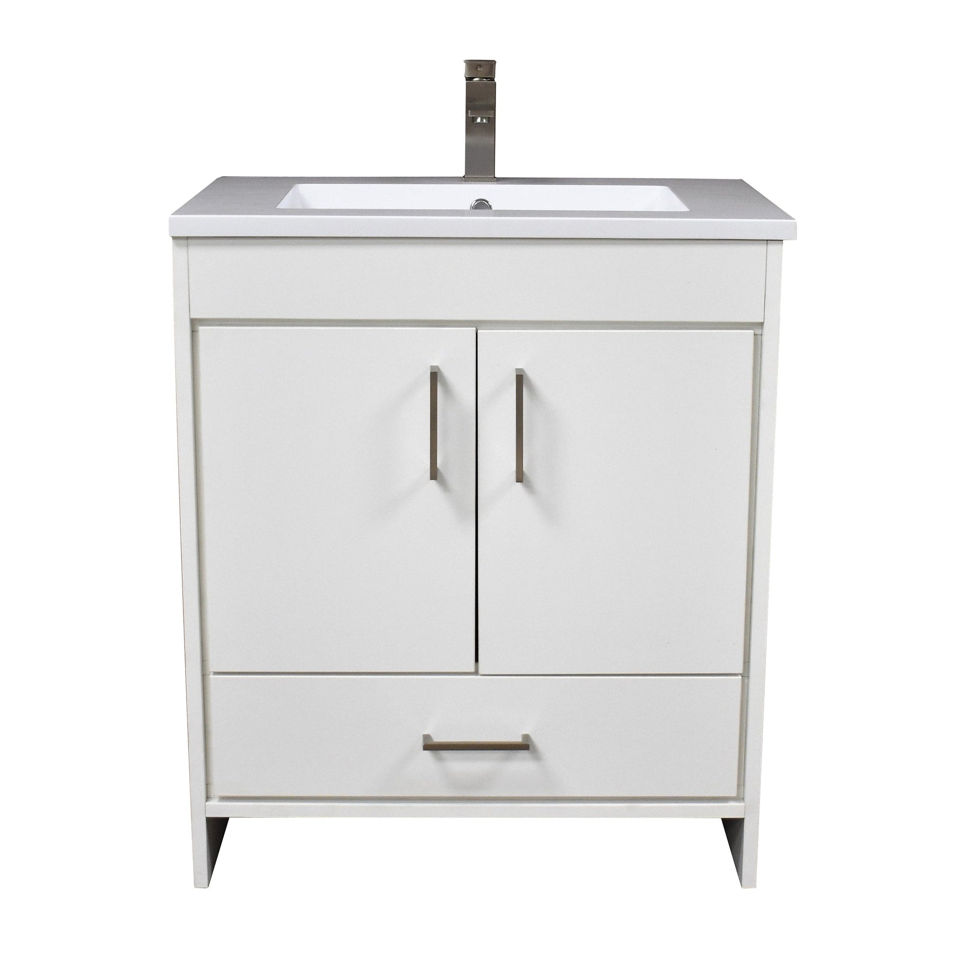 Volpa USA Rio 30" White Freestanding Modern Bathroom Vanity With Integrated Acrylic Top and Brushed Nickel Handles