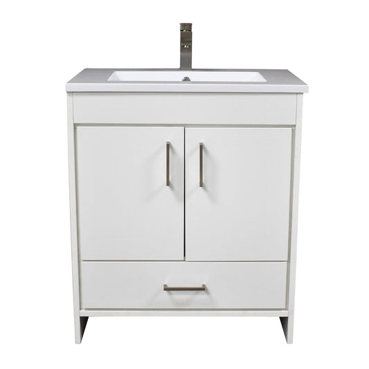 Volpa USA Rio 30" White Freestanding Modern Bathroom Vanity With Integrated Acrylic Top and Brushed Nickel Handles