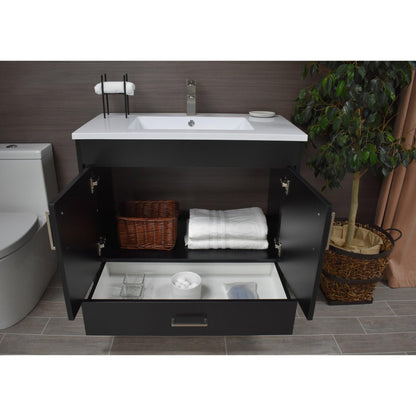 Volpa USA Rio 36" Black Freestanding Modern Bathroom Vanity With Integrated Acrylic Top and Brushed Nickel Handles