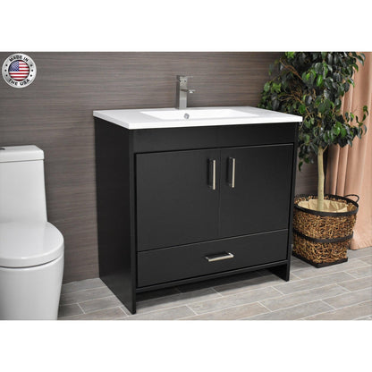 Volpa USA Rio 36" Black Freestanding Modern Bathroom Vanity With Integrated Acrylic Top and Brushed Nickel Handles