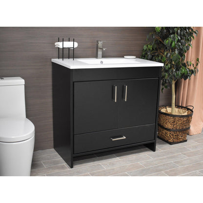 Volpa USA Rio 36" Black Freestanding Modern Bathroom Vanity With Integrated Acrylic Top and Brushed Nickel Handles