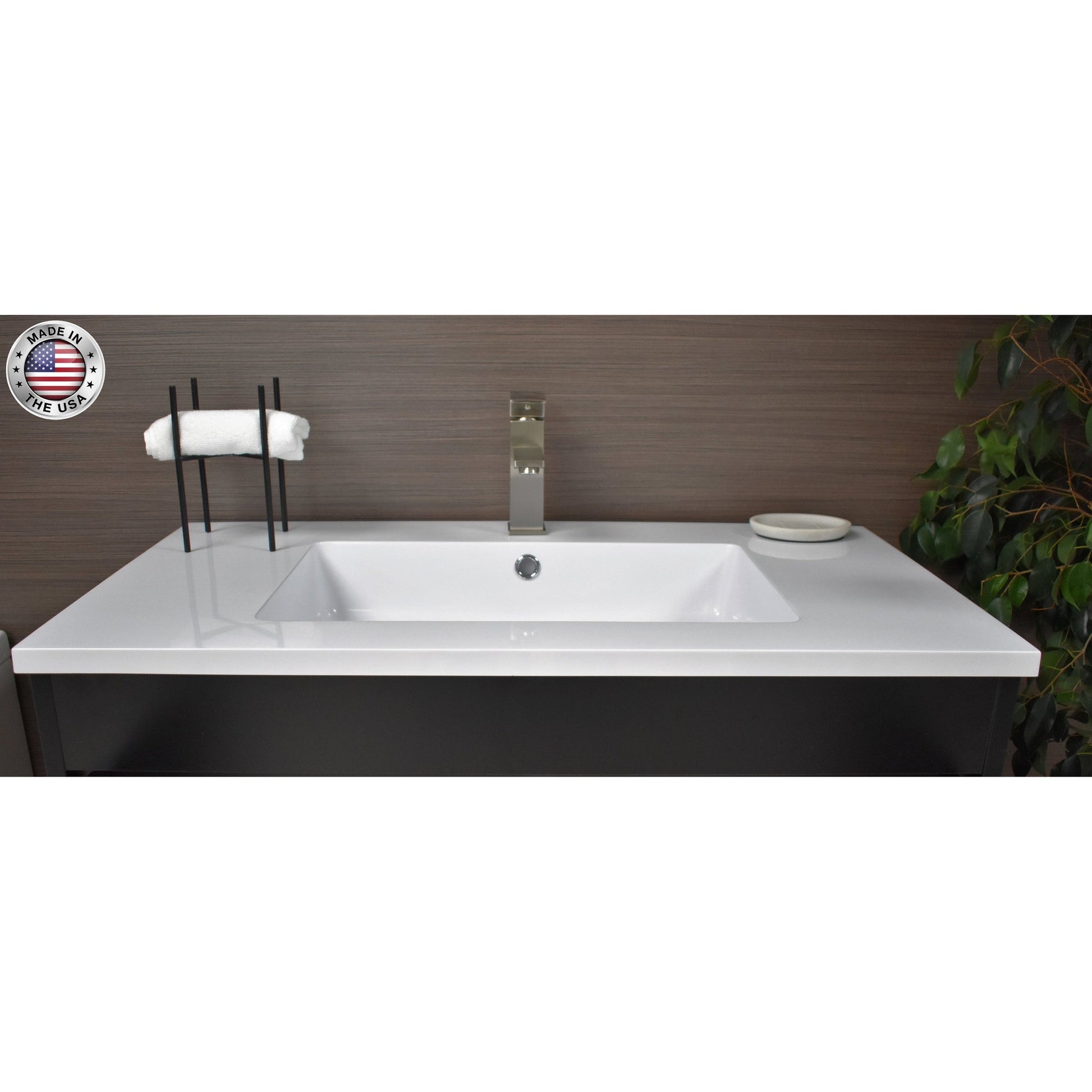 Volpa USA Rio 36" Black Freestanding Modern Bathroom Vanity With Integrated Acrylic Top and Brushed Nickel Handles