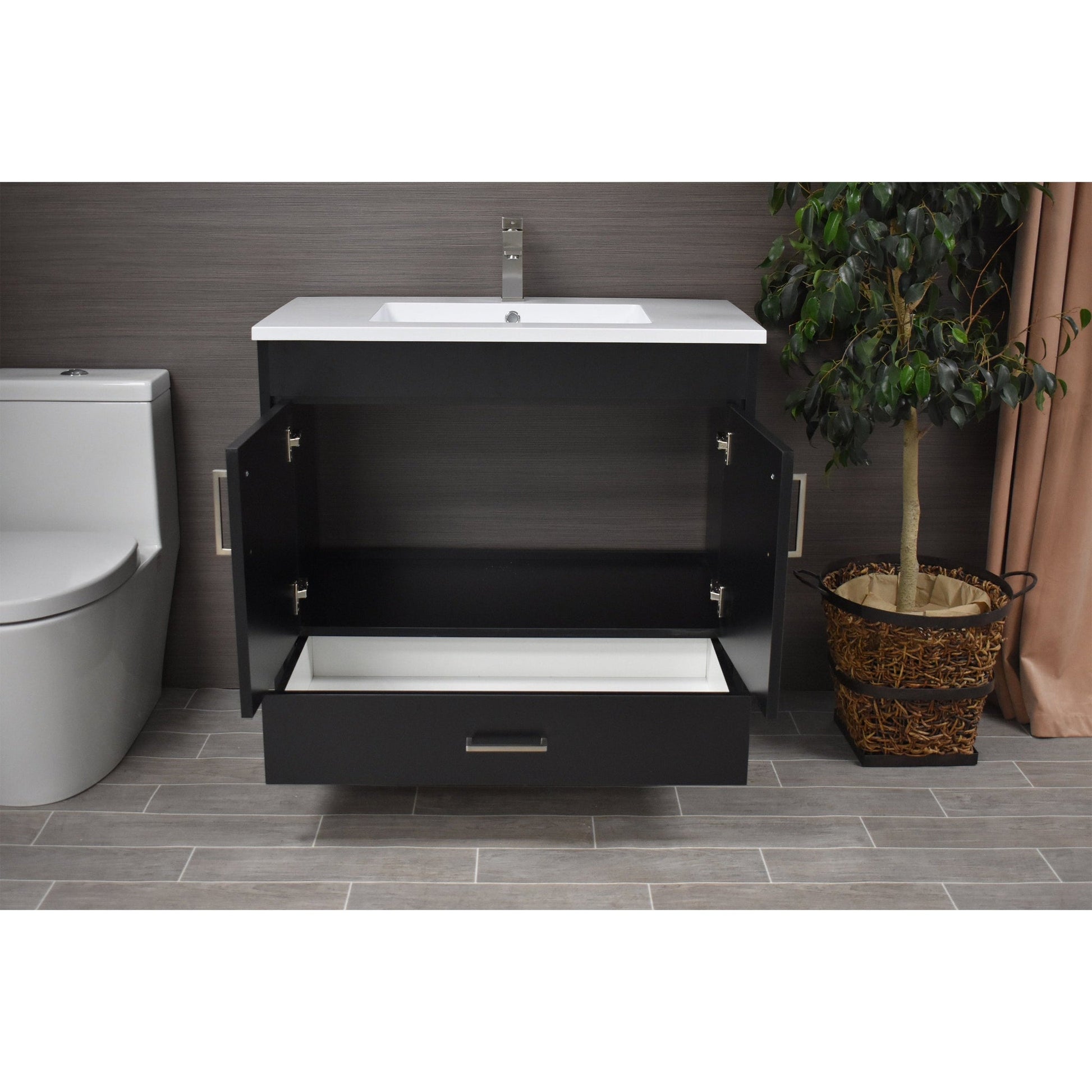 Volpa USA Rio 36" Black Freestanding Modern Bathroom Vanity With Integrated Acrylic Top and Brushed Nickel Handles