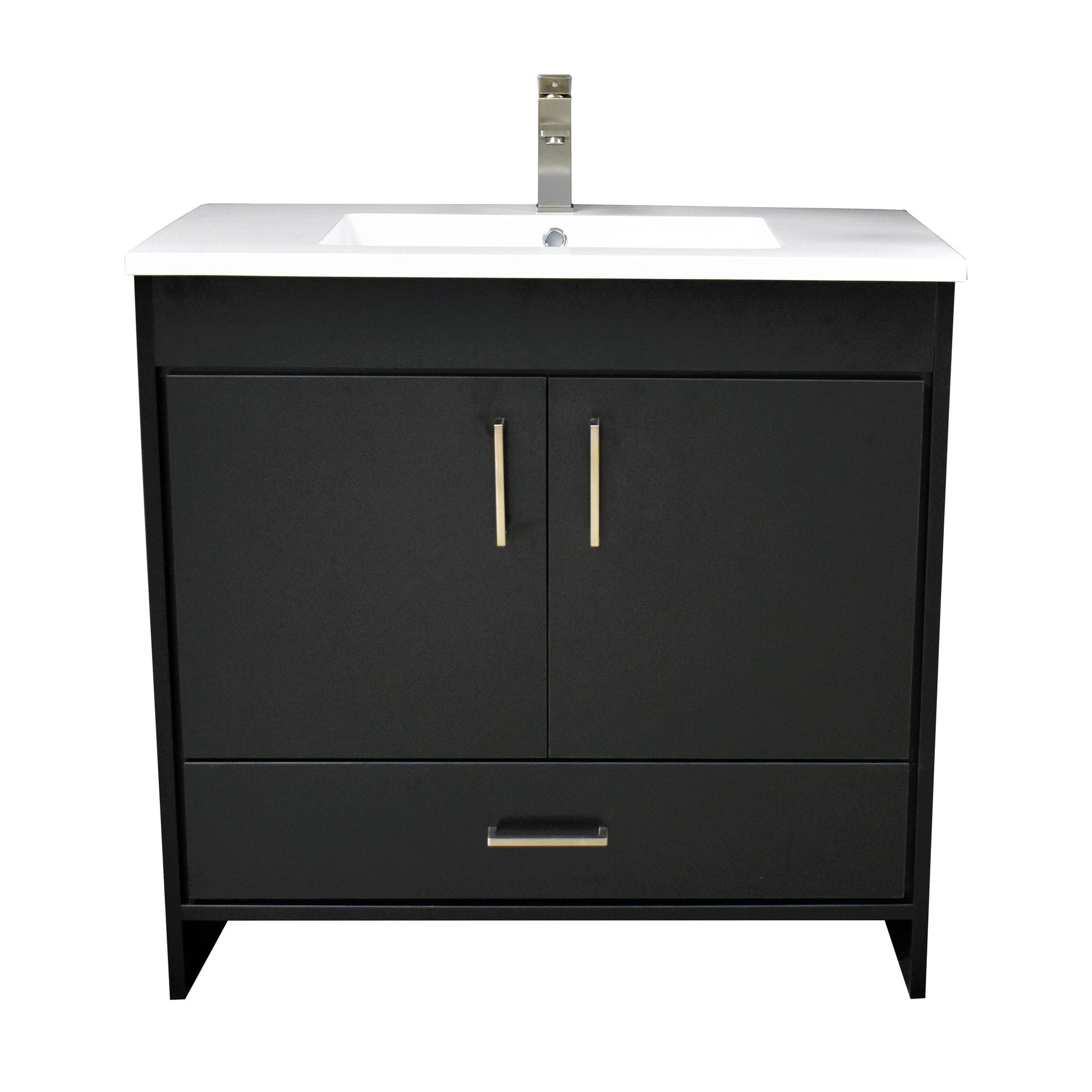 Volpa USA Rio 36" Black Freestanding Modern Bathroom Vanity With Integrated Acrylic Top and Brushed Nickel Handles