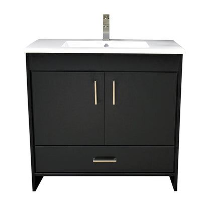 Volpa USA Rio 36" Black Freestanding Modern Bathroom Vanity With Integrated Acrylic Top and Brushed Nickel Handles