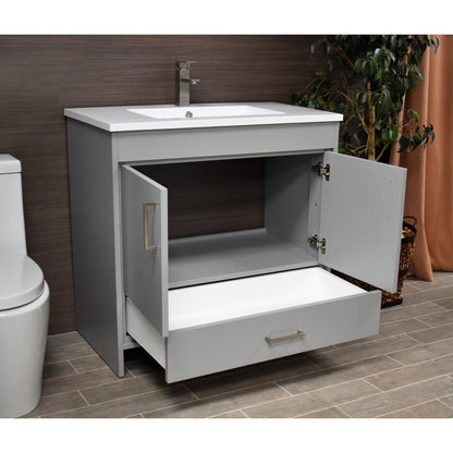 Volpa USA Rio 36" Gray Freestanding Modern Bathroom Vanity With Integrated Acrylic Top and Brushed Nickel Handles