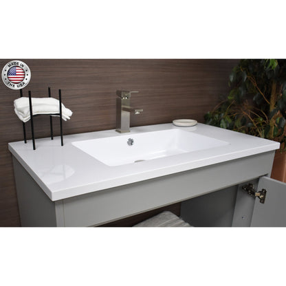 Volpa USA Rio 36" Gray Freestanding Modern Bathroom Vanity With Integrated Acrylic Top and Brushed Nickel Handles