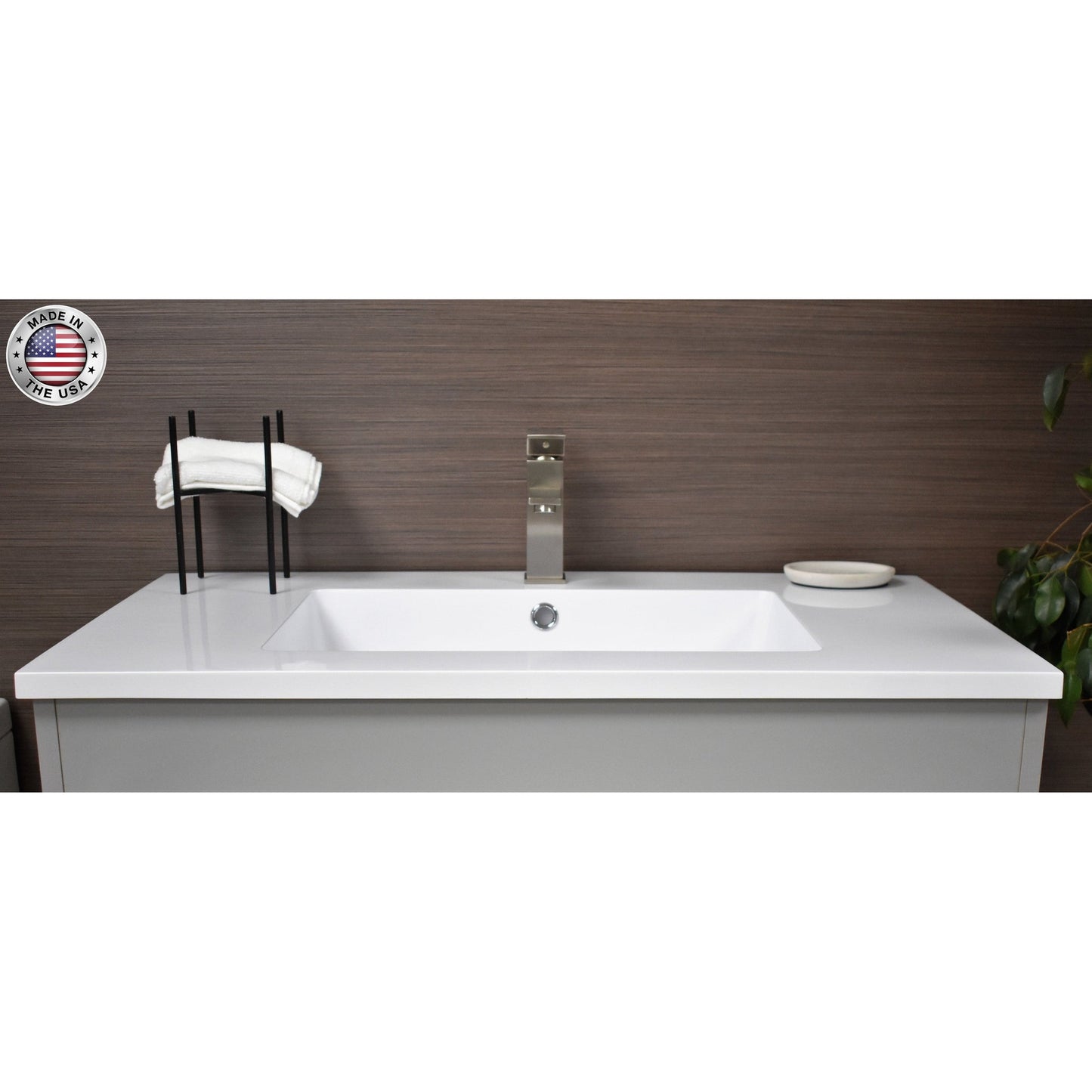 Volpa USA Rio 36" Gray Freestanding Modern Bathroom Vanity With Integrated Acrylic Top and Brushed Nickel Handles