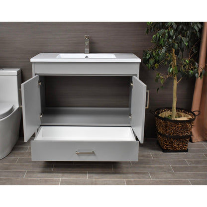 Volpa USA Rio 36" Gray Freestanding Modern Bathroom Vanity With Integrated Acrylic Top and Brushed Nickel Handles