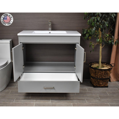 Volpa USA Rio 36" Gray Freestanding Modern Bathroom Vanity With Integrated Acrylic Top and Brushed Nickel Handles