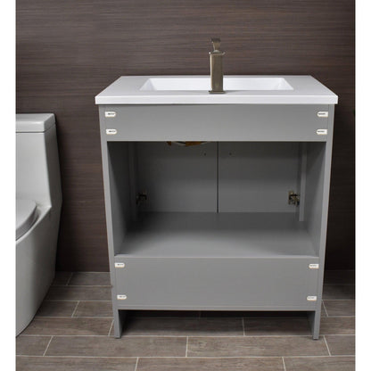 Volpa USA Rio 36" Gray Freestanding Modern Bathroom Vanity With Integrated Acrylic Top and Brushed Nickel Handles