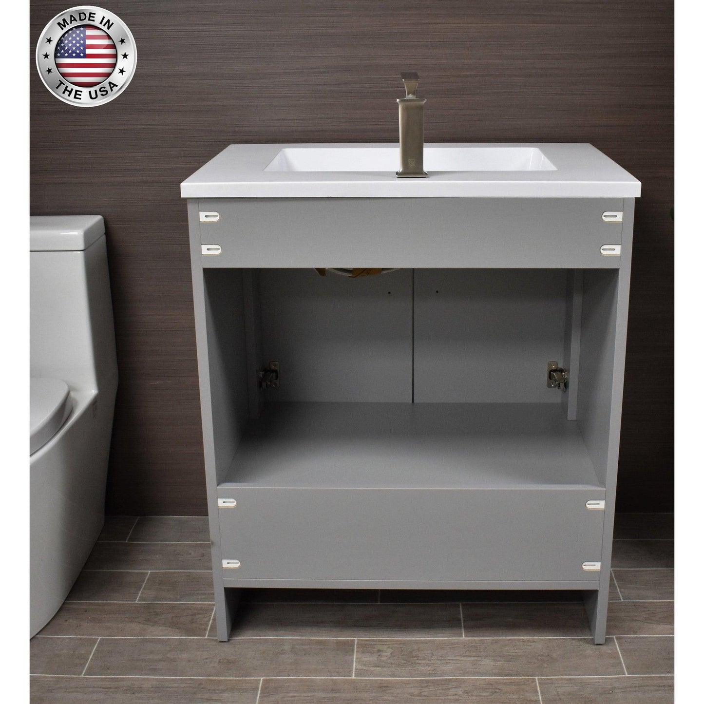 Volpa USA Rio 36" Gray Freestanding Modern Bathroom Vanity With Integrated Acrylic Top and Brushed Nickel Handles