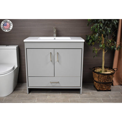 Volpa USA Rio 36" Gray Freestanding Modern Bathroom Vanity With Integrated Acrylic Top and Brushed Nickel Handles