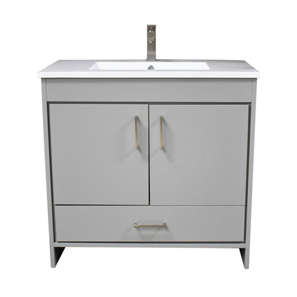 Volpa USA Rio 36" Gray Freestanding Modern Bathroom Vanity With Integrated Acrylic Top and Brushed Nickel Handles