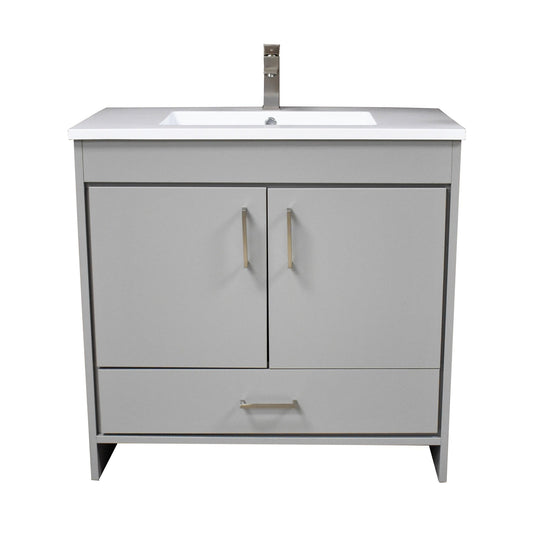 Volpa USA Rio 36" Gray Freestanding Modern Bathroom Vanity With Integrated Acrylic Top and Brushed Nickel Handles