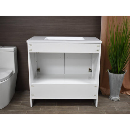 Volpa USA Rio 36" White Freestanding Modern Bathroom Vanity With Integrated Acrylic Top and Brushed Nickel Handles