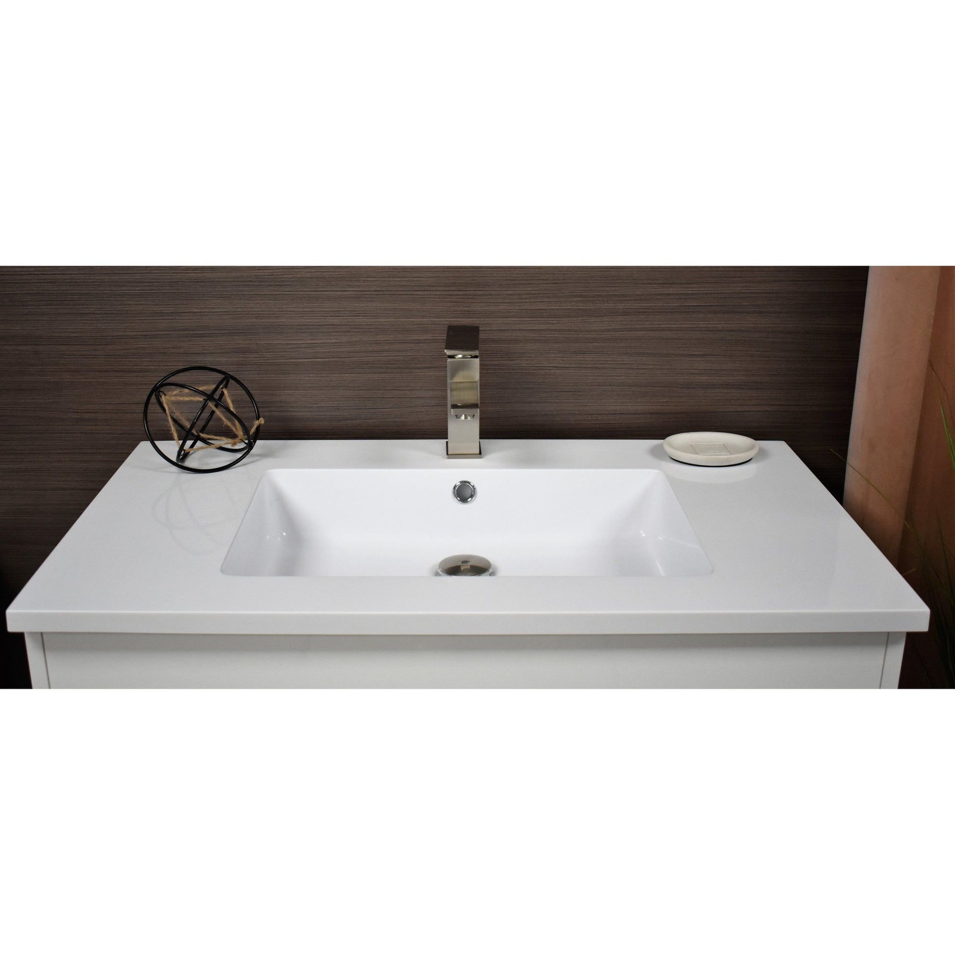 Volpa USA Rio 36" White Freestanding Modern Bathroom Vanity With Integrated Acrylic Top and Brushed Nickel Handles