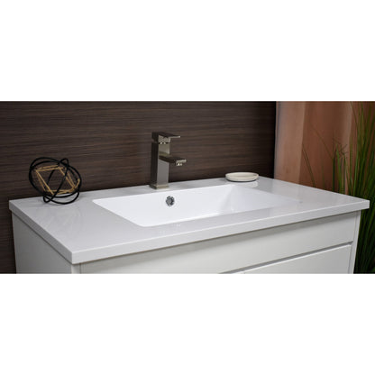 Volpa USA Rio 36" White Freestanding Modern Bathroom Vanity With Integrated Acrylic Top and Brushed Nickel Handles