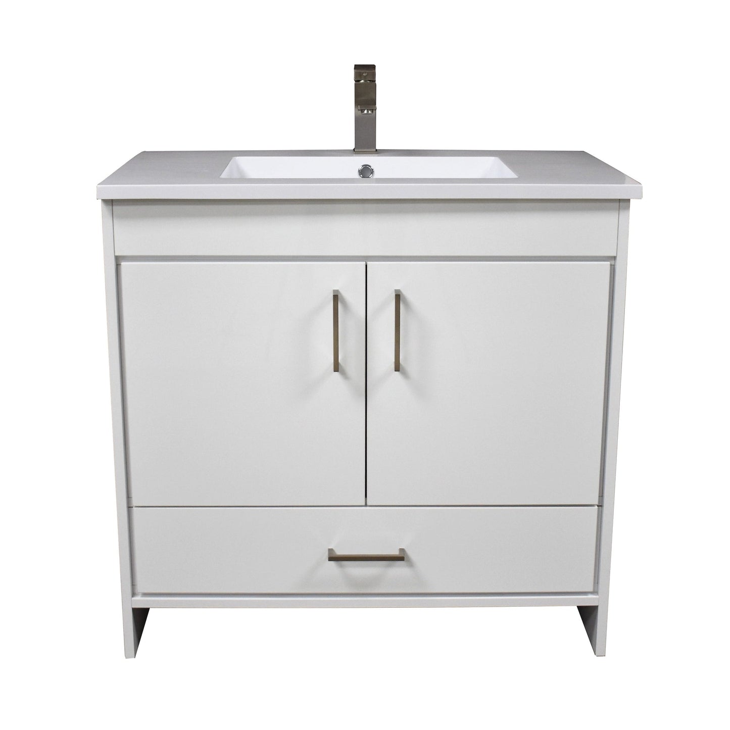 Volpa USA Rio 36" White Freestanding Modern Bathroom Vanity With Integrated Acrylic Top and Brushed Nickel Handles