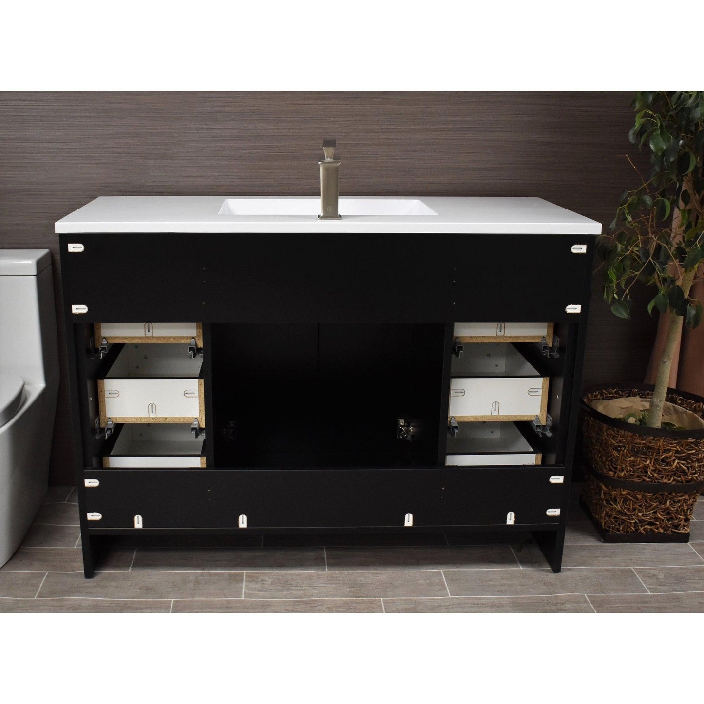 Volpa USA Rio 48" Black Freestanding Modern Bathroom Vanity With Integrated Acrylic Top and Brushed Nickel Handles