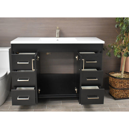 Volpa USA Rio 48" Black Freestanding Modern Bathroom Vanity With Integrated Acrylic Top and Brushed Nickel Handles