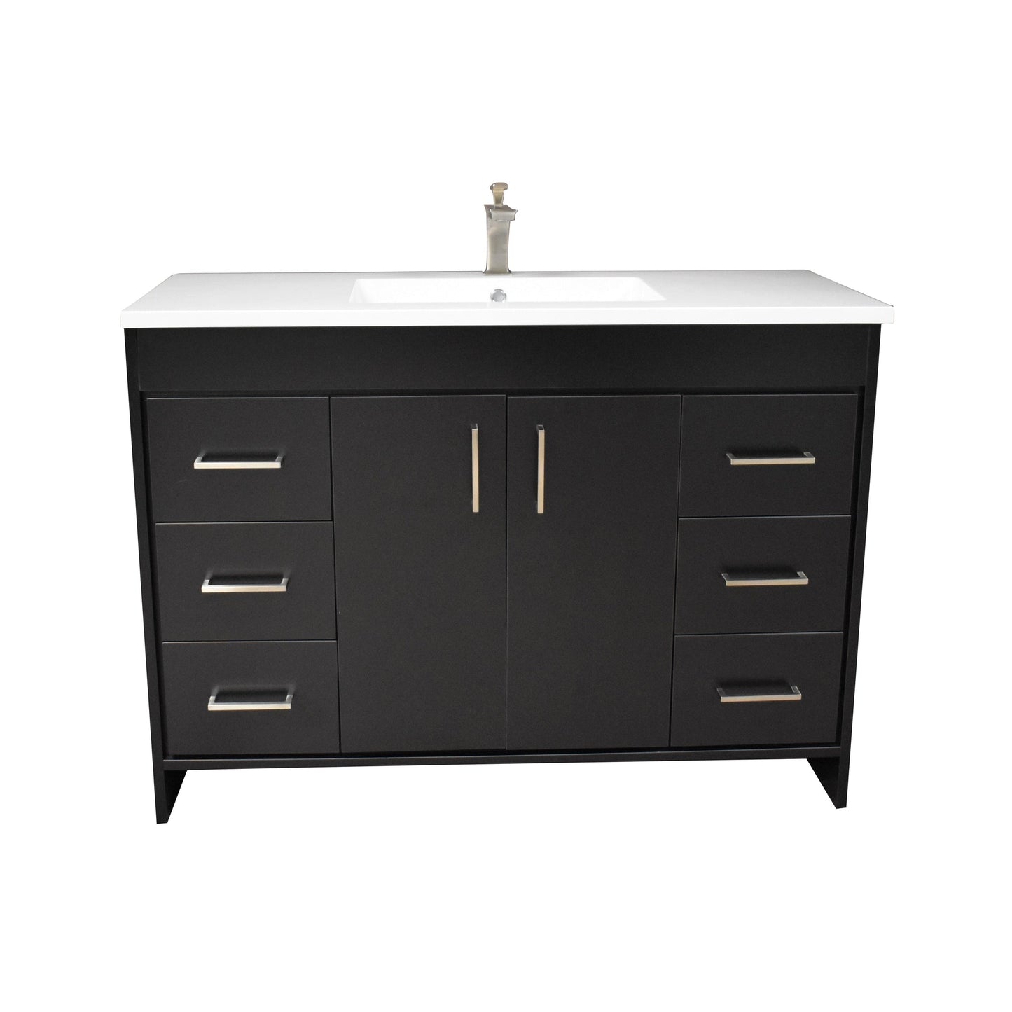 Volpa USA Rio 48" Black Freestanding Modern Bathroom Vanity With Integrated Acrylic Top and Brushed Nickel Handles