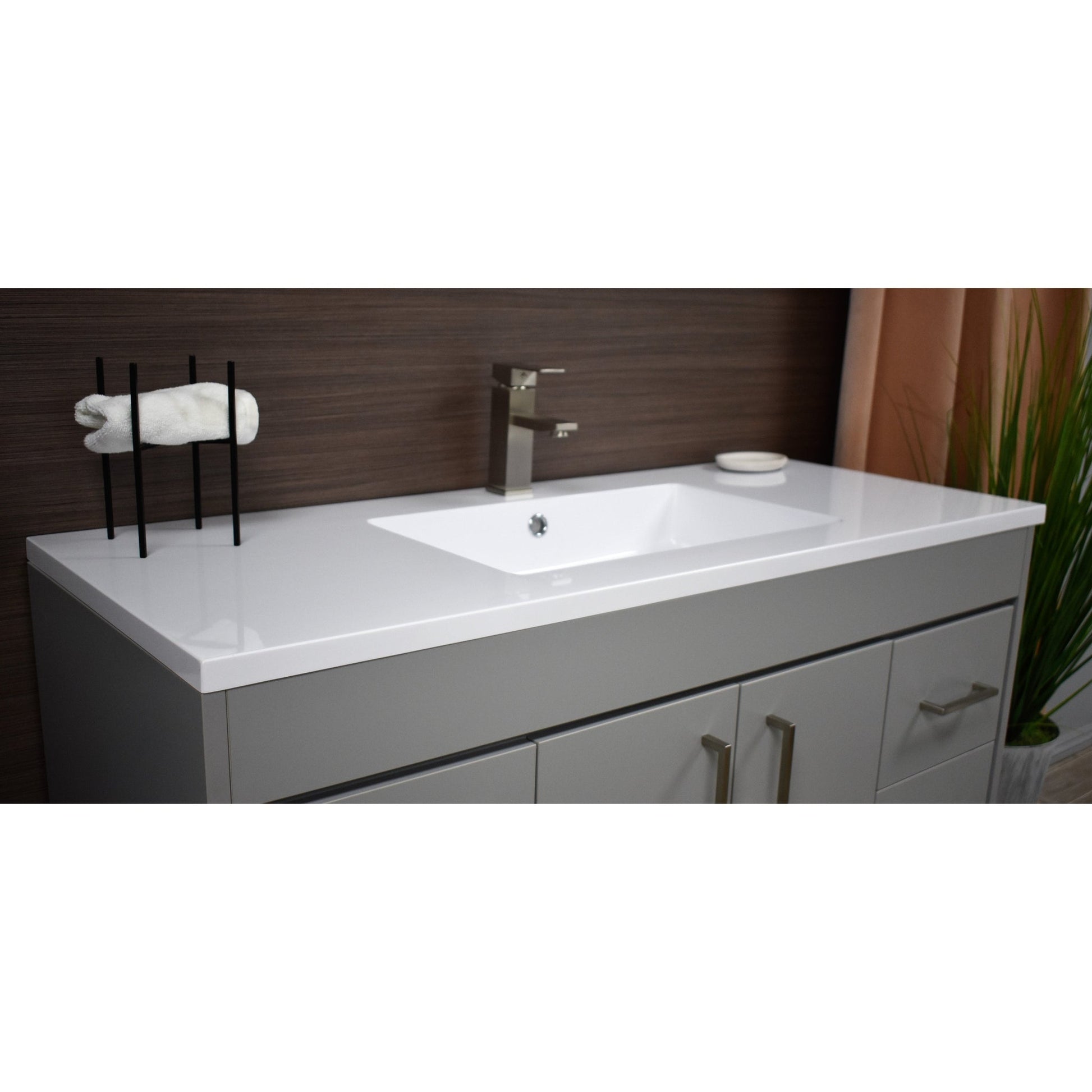 Volpa USA Rio 48" Gray Freestanding Modern Bathroom Vanity With Integrated Acrylic Top and Brushed Nickel Handles