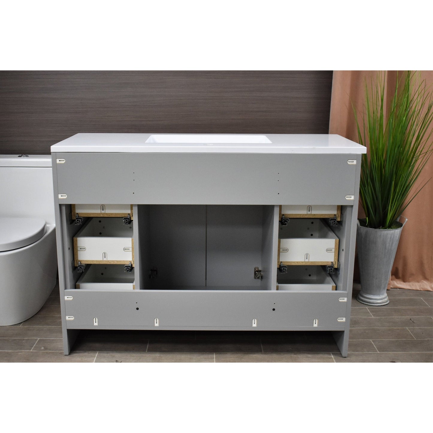 Volpa USA Rio 48" Gray Freestanding Modern Bathroom Vanity With Integrated Acrylic Top and Brushed Nickel Handles