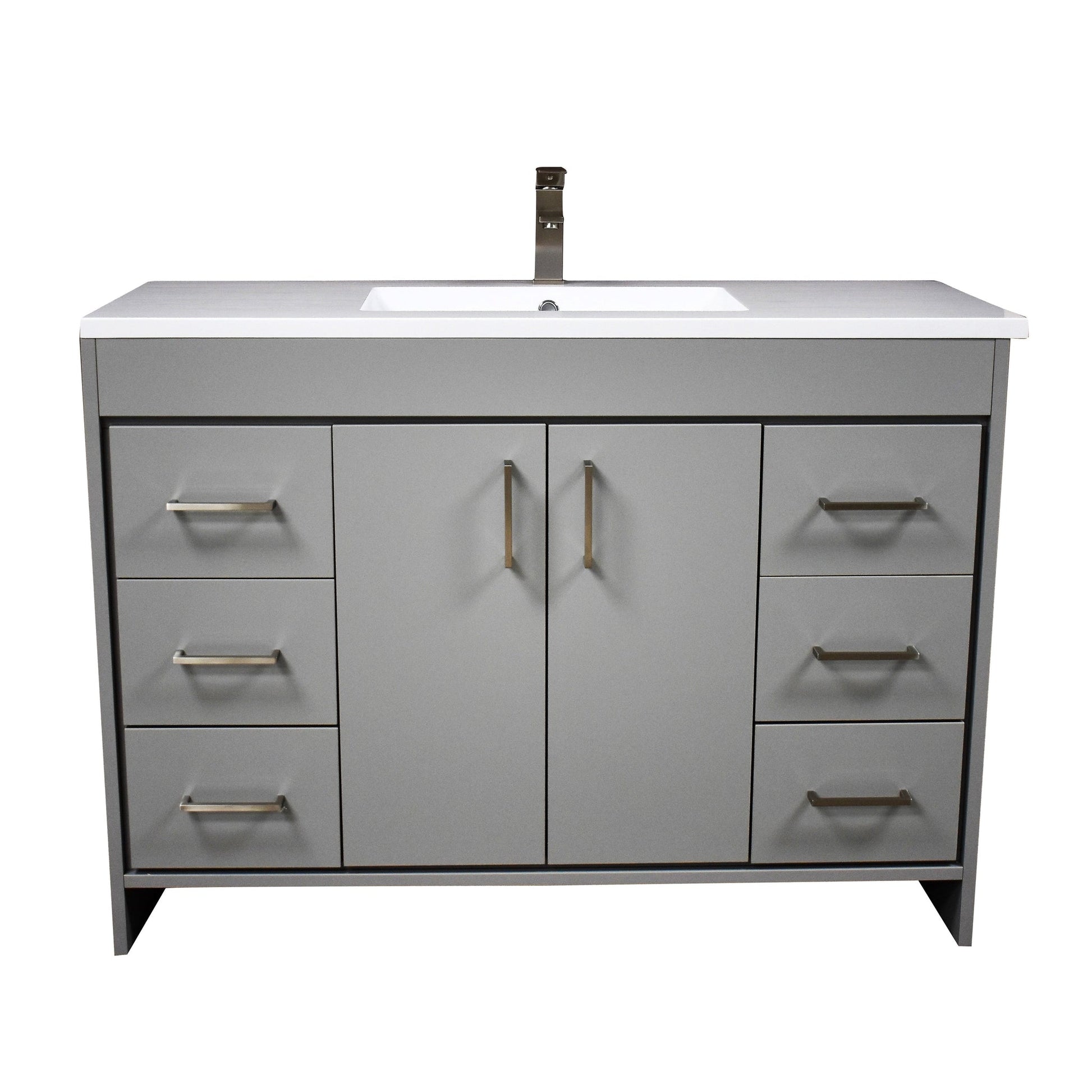 Volpa USA Rio 48" Gray Freestanding Modern Bathroom Vanity With Integrated Acrylic Top and Brushed Nickel Handles