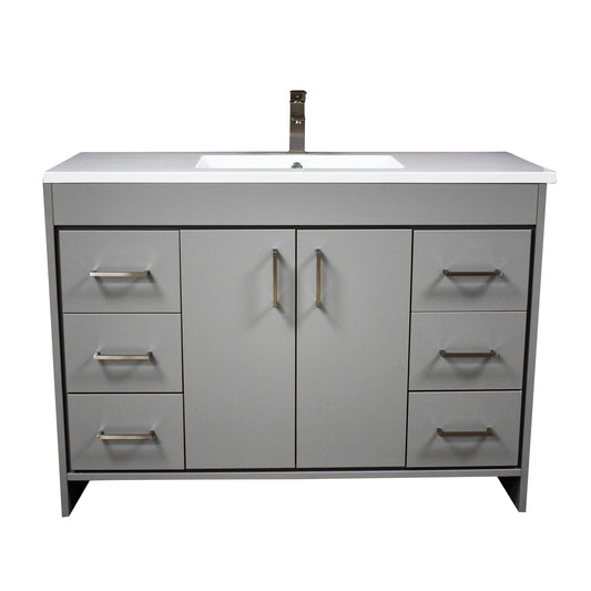 Volpa USA Rio 48" Gray Freestanding Modern Bathroom Vanity With Integrated Acrylic Top and Brushed Nickel Handles