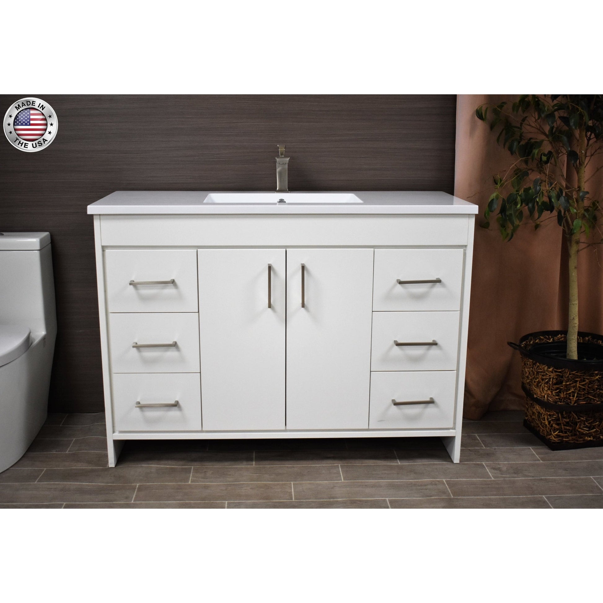 Volpa USA Rio 48" White Freestanding Modern Bathroom Vanity With Integrated Acrylic Top and Brushed Nickel Handles