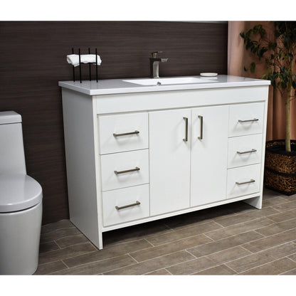 Volpa USA Rio 48" White Freestanding Modern Bathroom Vanity With Integrated Acrylic Top and Brushed Nickel Handles