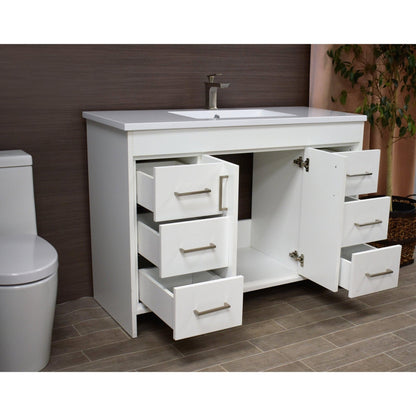 Volpa USA Rio 48" White Freestanding Modern Bathroom Vanity With Integrated Acrylic Top and Brushed Nickel Handles