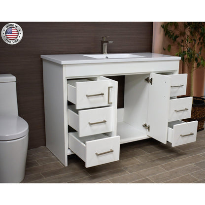 Volpa USA Rio 48" White Freestanding Modern Bathroom Vanity With Integrated Acrylic Top and Brushed Nickel Handles