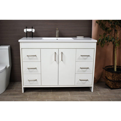 Volpa USA Rio 48" White Freestanding Modern Bathroom Vanity With Integrated Acrylic Top and Brushed Nickel Handles