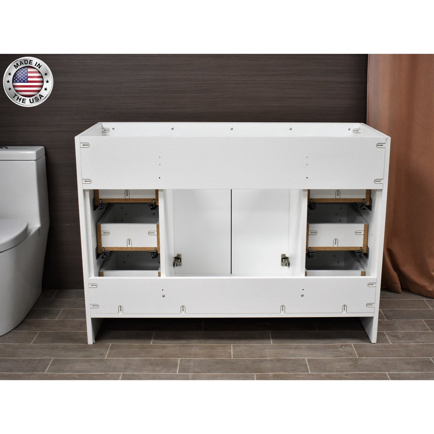 Volpa USA Rio 48" White Freestanding Modern Bathroom Vanity With Integrated Acrylic Top and Brushed Nickel Handles