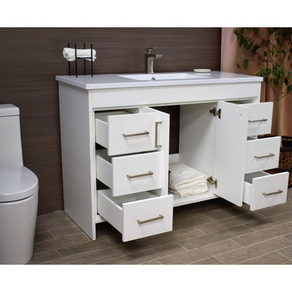 Volpa USA Rio 48" White Freestanding Modern Bathroom Vanity With Integrated Acrylic Top and Brushed Nickel Handles