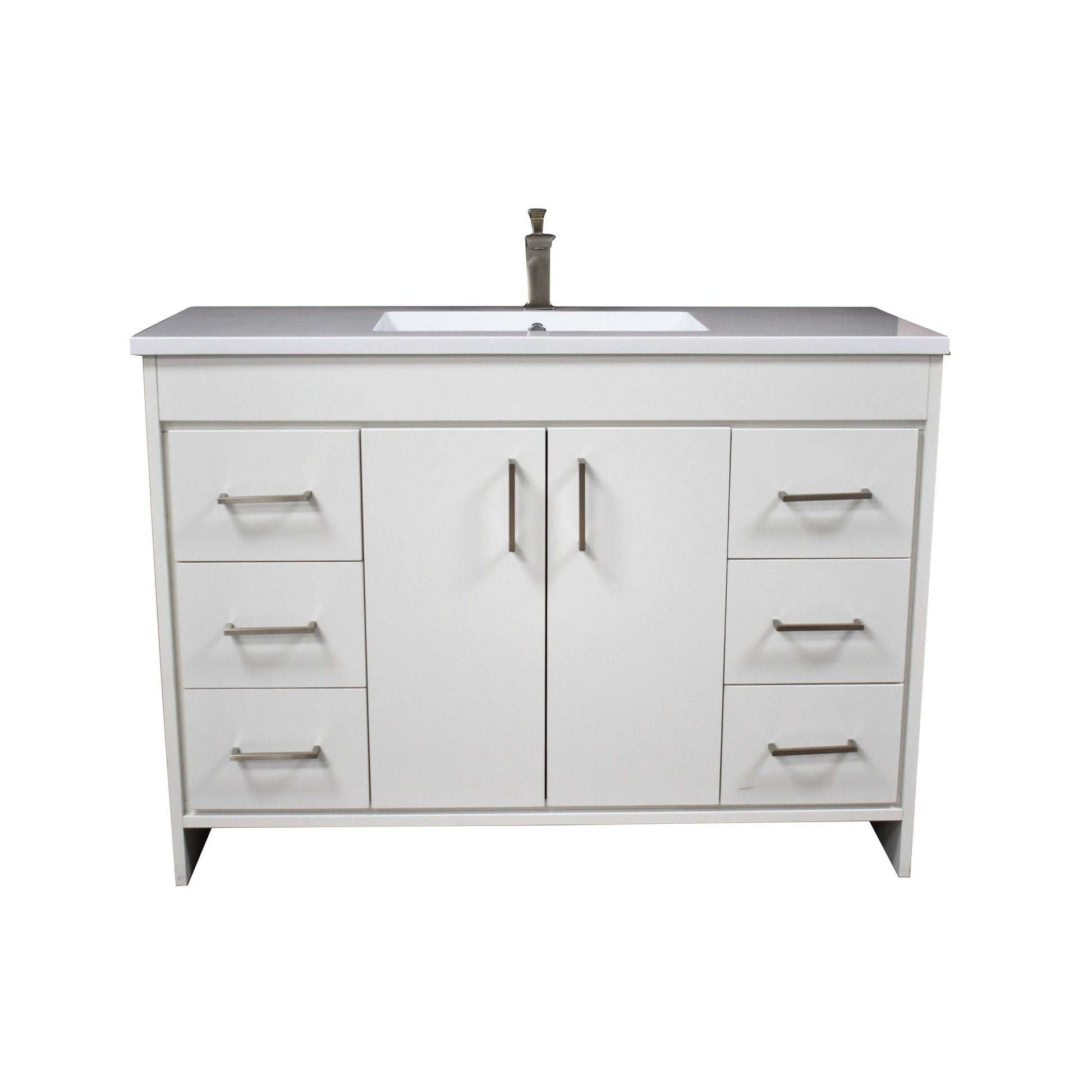 Volpa USA Rio 48" White Freestanding Modern Bathroom Vanity With Integrated Acrylic Top and Brushed Nickel Handles