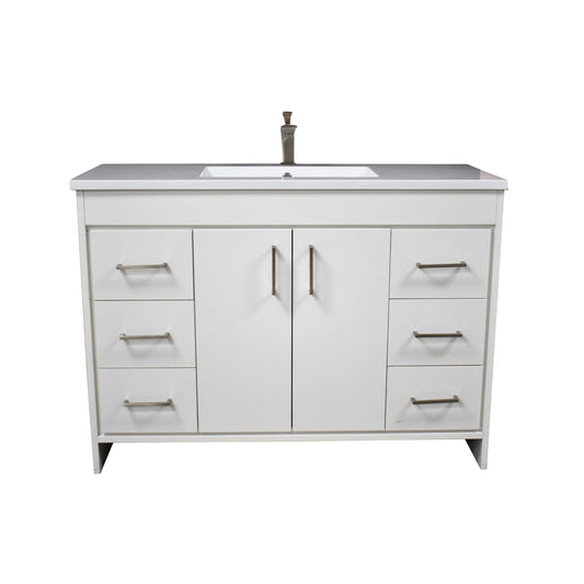 Volpa USA Rio 48" White Freestanding Modern Bathroom Vanity With Integrated Acrylic Top and Brushed Nickel Handles