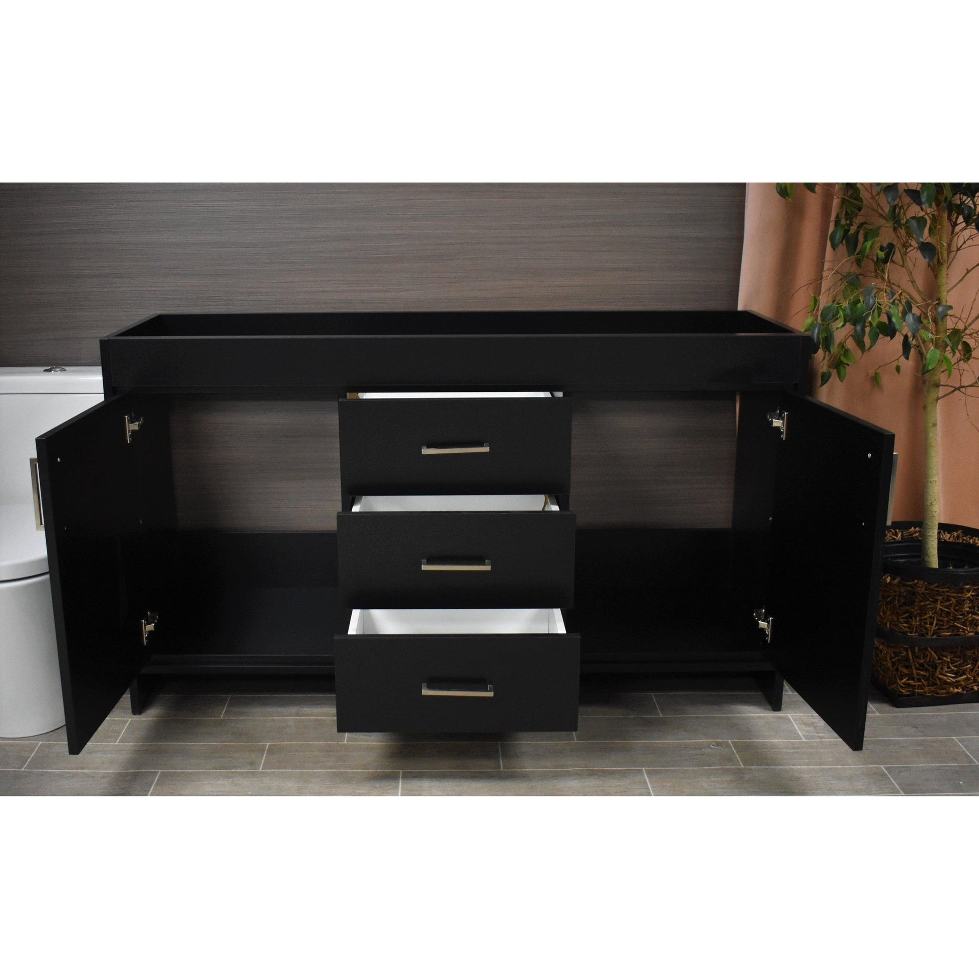 Volpa USA Rio 60" Black Freestanding Modern Bathroom Vanity For Double Sinks With Brushed Nickel Handles